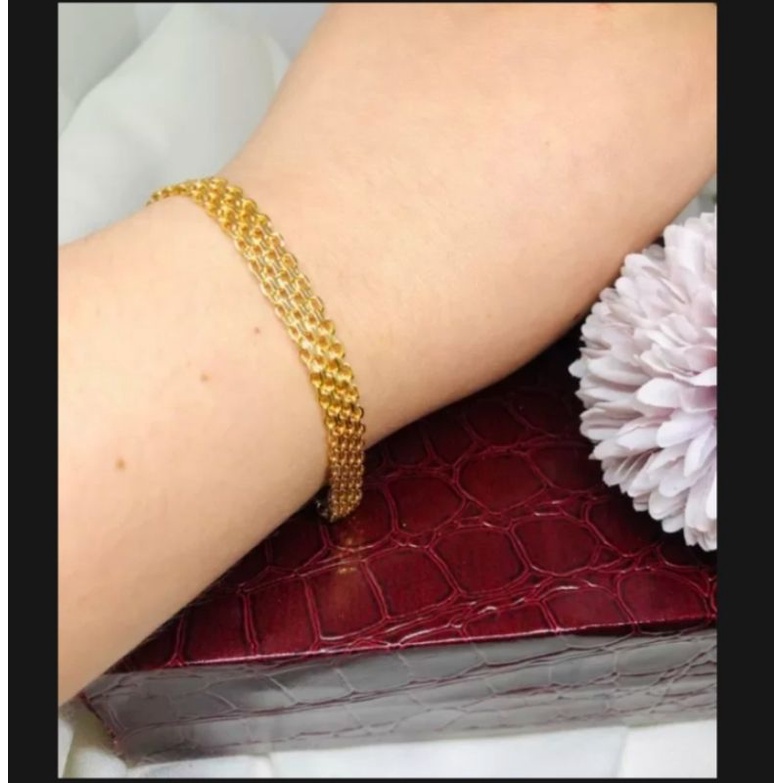 gelang tangan motif tikar gold titanium asli