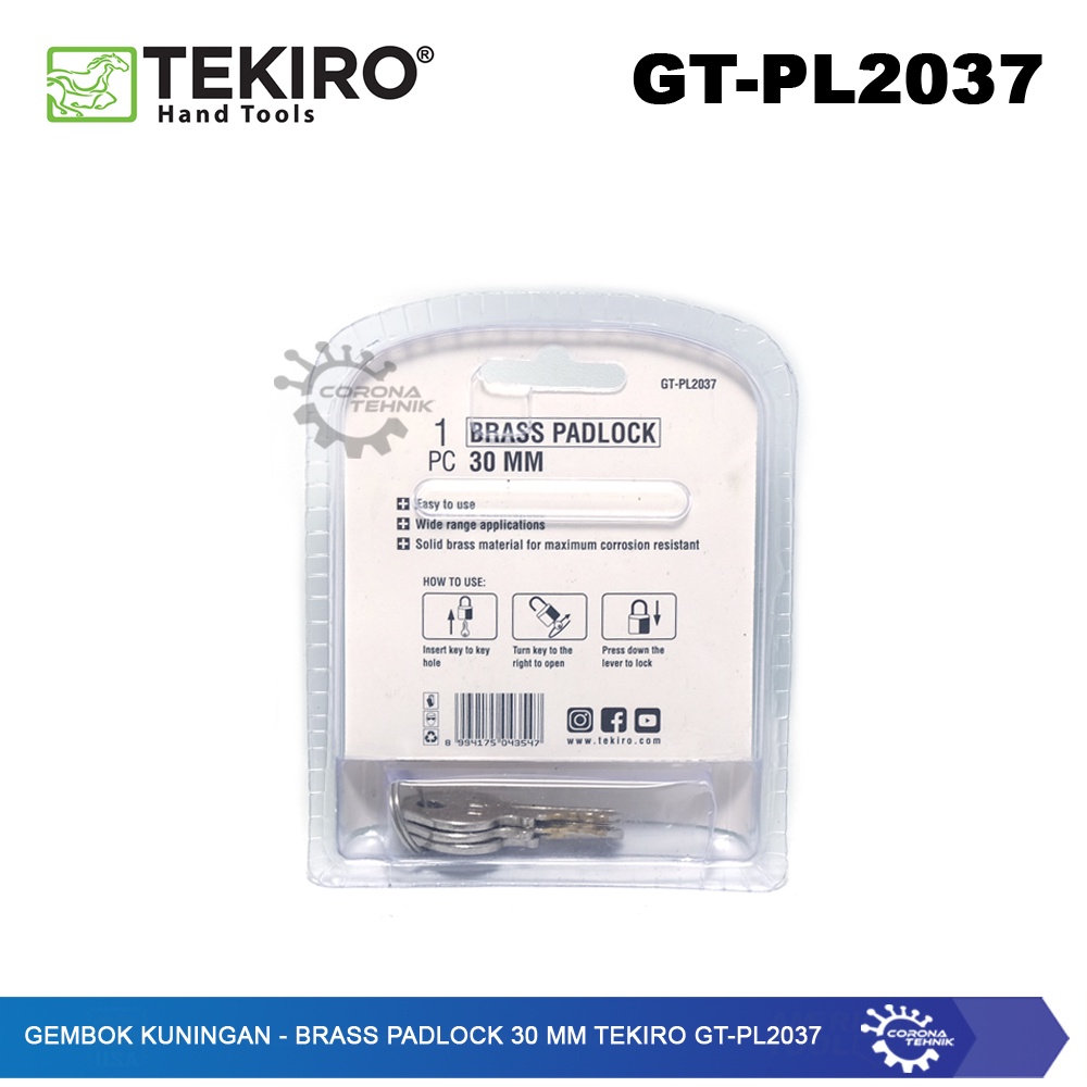 Tekiro GT-PL2037 - Gembok Kuningan - Brass Padlock 30 mm