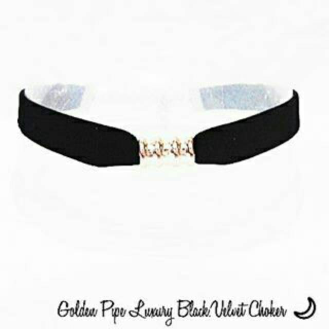 Golden Pipe Luxury Black Velvet Choker Necklace | Kalung Handmade Premium Collection