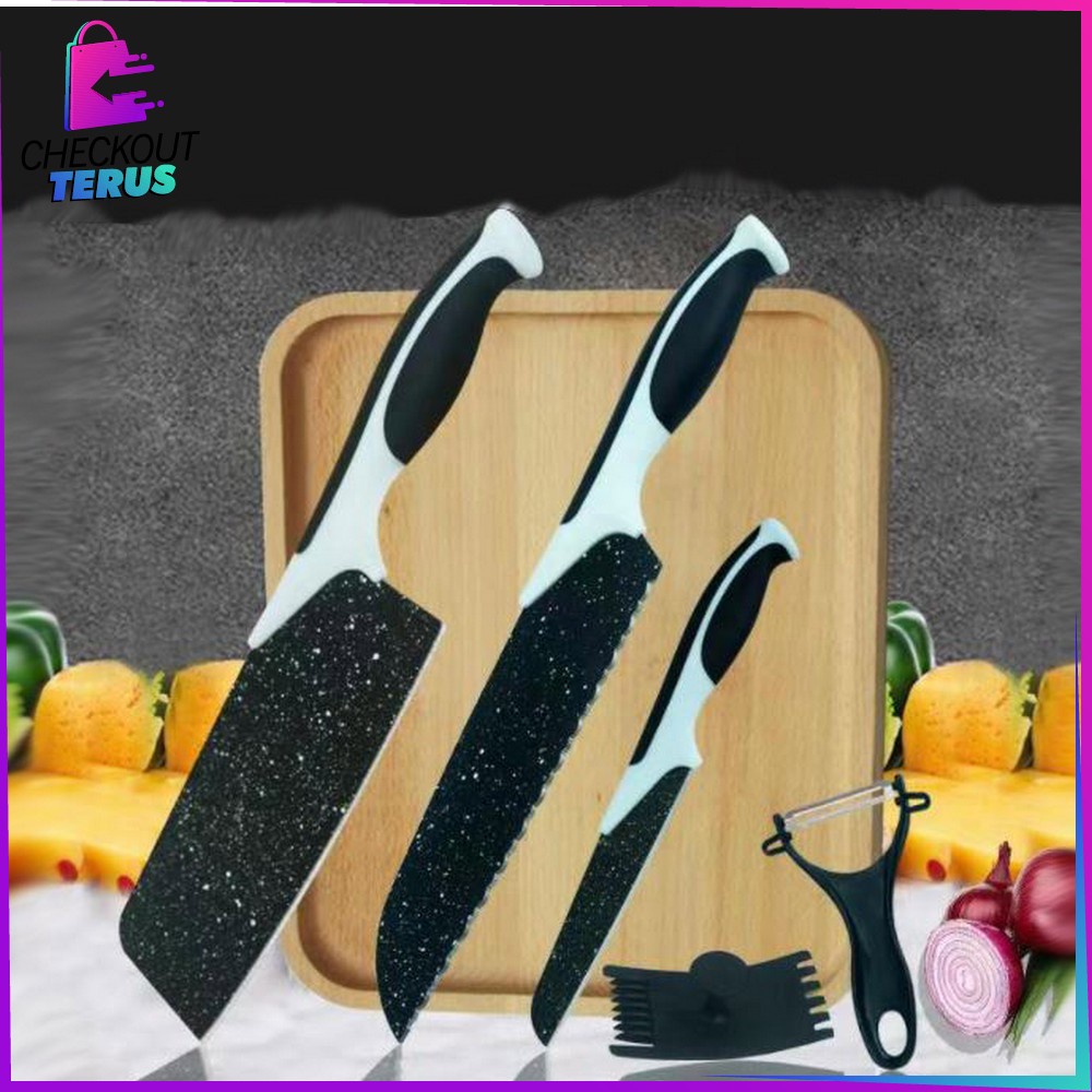 CT C443 Pisau Dapur Set 5in1 Multifungsi Pengupas Buah Dan Sayur Kitchen Knife Set Ceramik Peeler Serbaguna