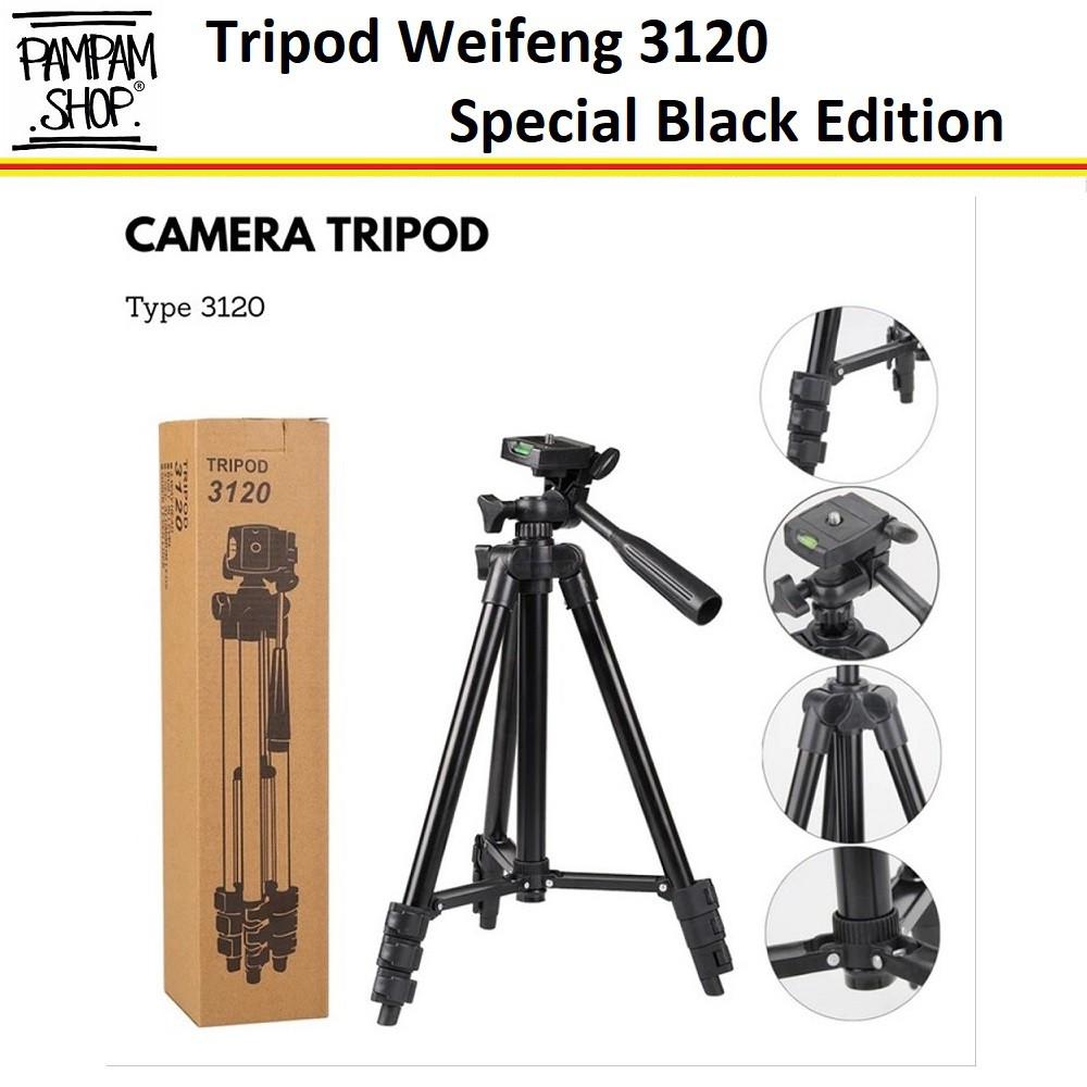 Tripod Tinggi 1 Meter Model 3120 Black Edition Bahan Alumunium Action Camera Kamera Weifeng Wei Feng