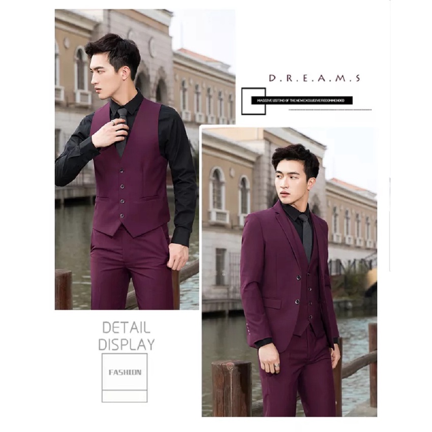 SETELAN BLAZER FORMAL PRIA SLIMFIT NIKAYU 5IN1 WARNA MAROON KANCING 2 EXCLUSIVE BAHAN HIGH TWIST