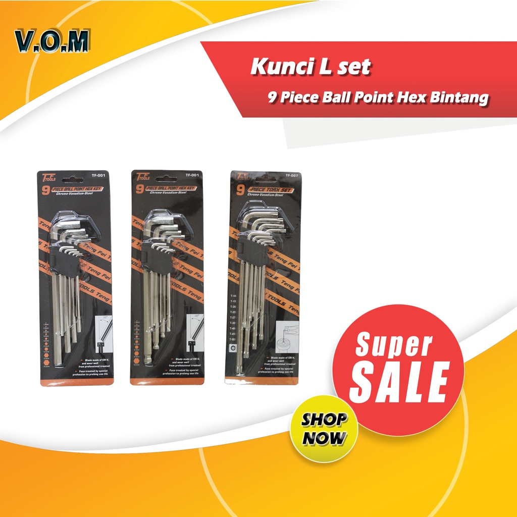 VOM 0459 Kunci L Panjang 9 Piece Hex Key Kunci L Set - 0459