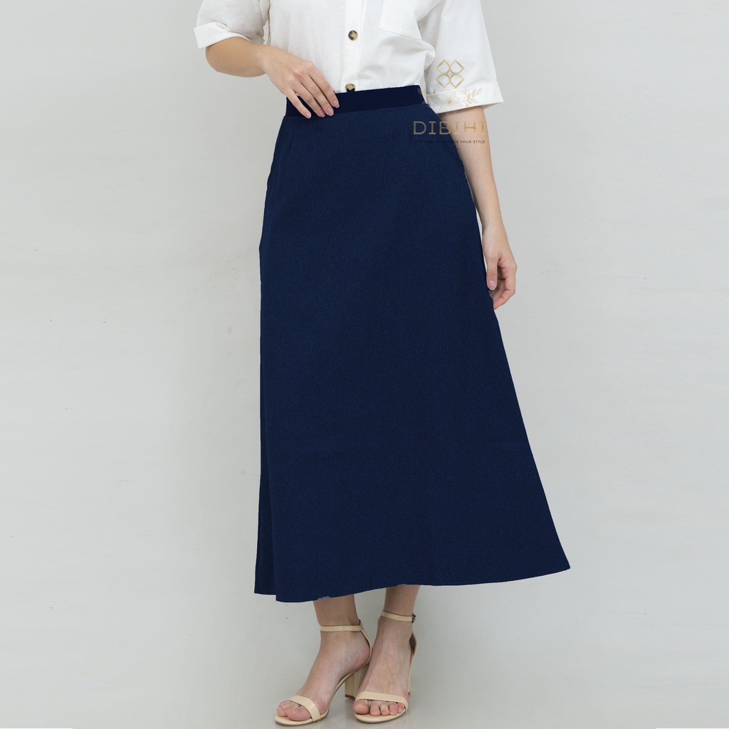Rok Panjang Polos Kerja Formal Wanita Pinggang Karet A Line Bigsize