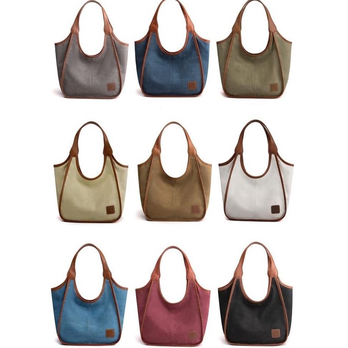 Spesial Tas Wanita Tote Bag Kecil Lucu Elegan Kanvas Mix Kulit - Caleen Bag