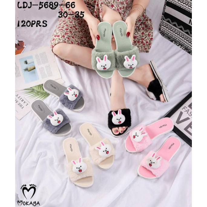 SANDAL WANITA ANAK BULU BONEKA BUNNY IMPORT MOKAYA