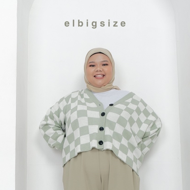 Elbigsize Checkerboard Cardigan