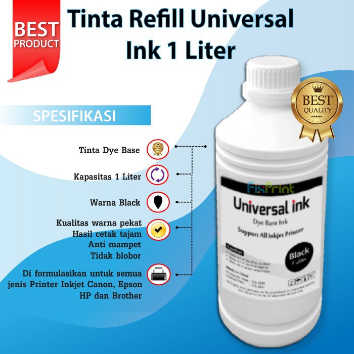 Tinta Epson 1 Liter Printer L110 L120 L210 L220 L300 L310 L350 L355 L360 L385 L455 L550 L555 L565