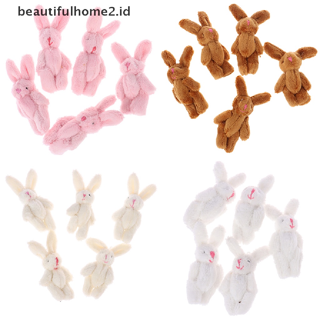 [beautifulhome2.id] 5Pcs 6cm Mini Joint Rabbit Pendant Plush Bunny For Key Chain Bouquet Toy Doll ID