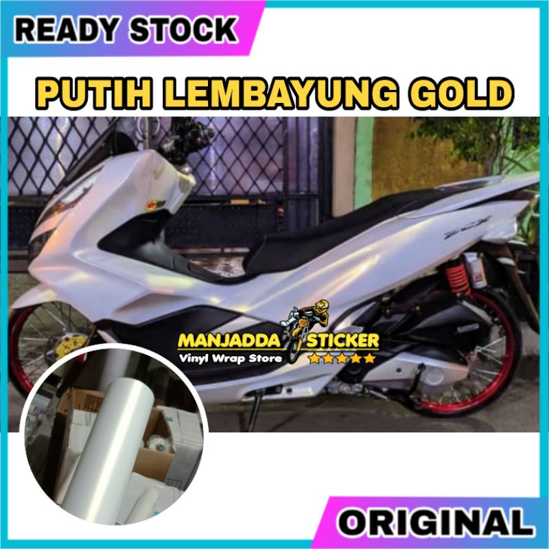 stiker skotlet putih lembayung sticker bunglon mutiara kualitas premium lebar 50cm