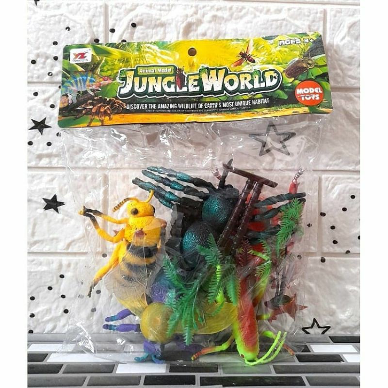 mainan miniatur binatang serangga lalat lebah kumbang tanduk belalang laba laba