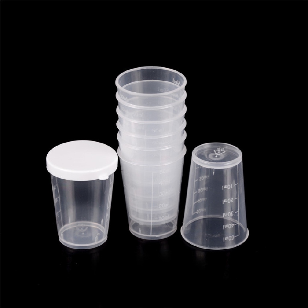 // justenjoyingg.id // 10Pcs 50ml Plastic Liquid Measuring Cups Measuring Container with Cap ~