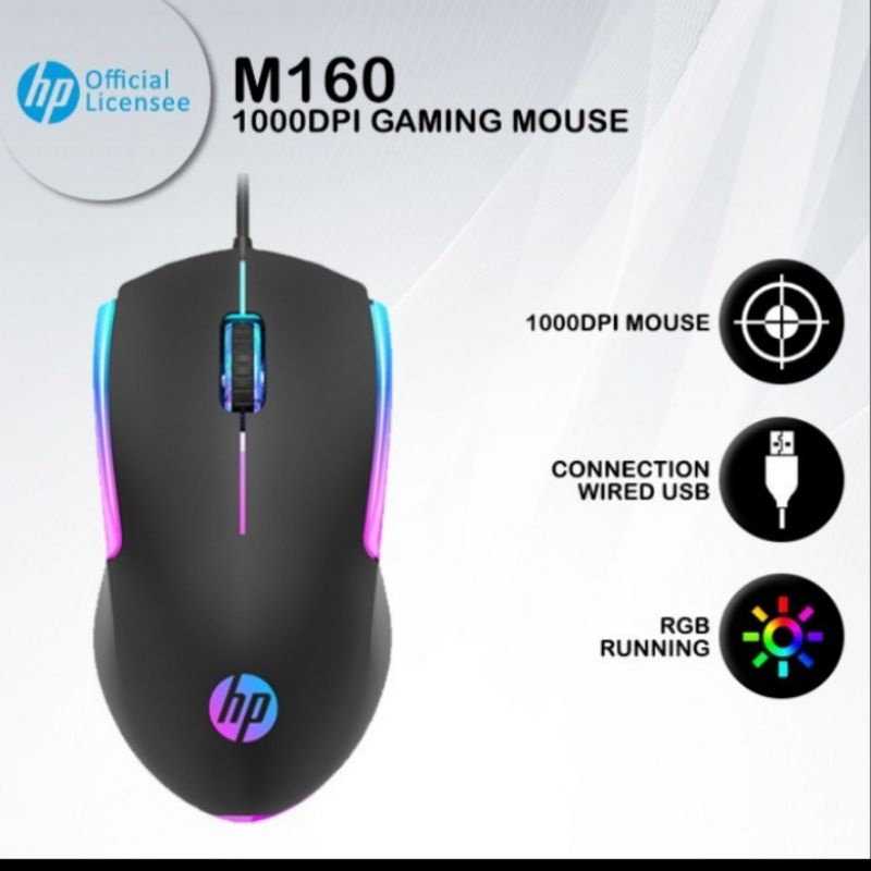 Mouse Gaming HP M160 - 1000DPI RGB USB Wired bergaransi