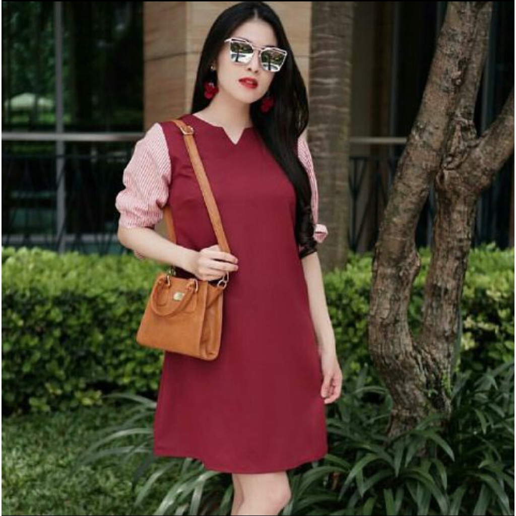 [IJFK] Dress Mella / Dress Hand Stripe /  Dress Wanita Korea / Dress Kekinian terbaru Wanita Tangan Panjang Salur / Dress Wanita Kekinian