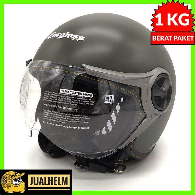 HELM CARGLOSS YR HIJAU ARMY (HALF FACE/HELM RETRO/CLASSIC/KLASIK)
