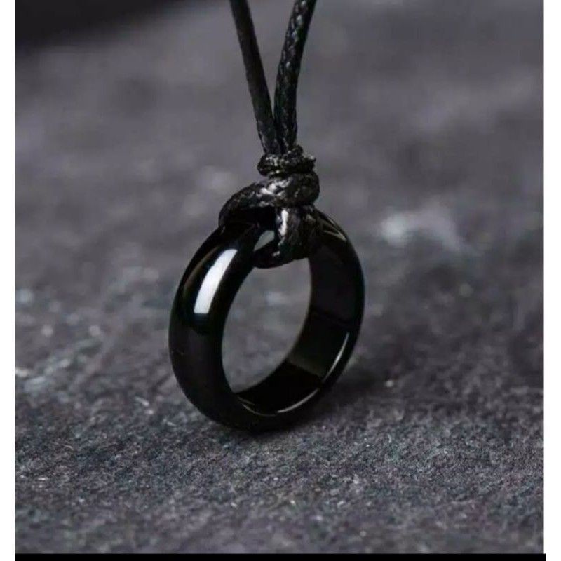 4s Grosir Solo || Kalung Tali Hitam Liontin Cincin Batu Hitam pria dan wanita