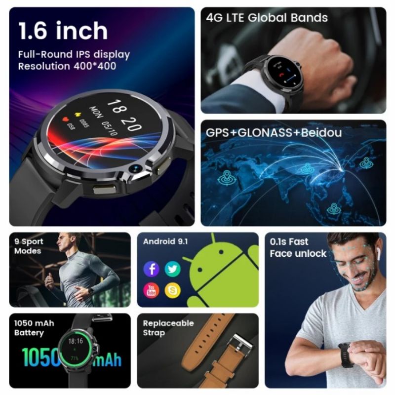 Kospet Prime S 2021 4G Smartwatch Phone Android 9.1 Dual Mode Camera