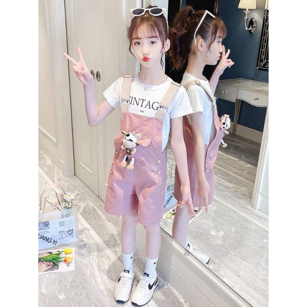 Setelan Overall Anak Perempuan Lucu / Overall Anak Cewek Import / Setelan Baju Anak Boneka Anak Pere