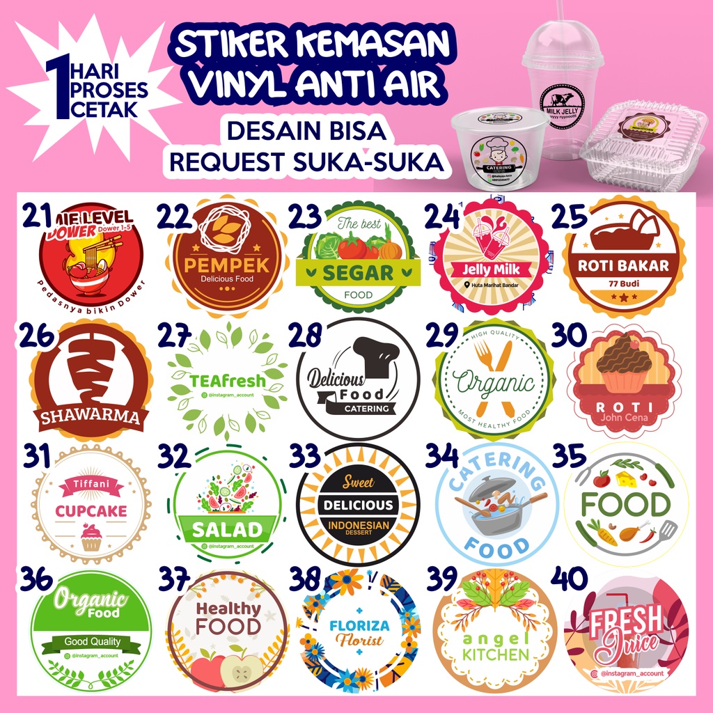 Cetak Stiker Label Kemasan Transparan Anti Air Cutting Bulat / Kotak Cocok Unt. Cup Minuman/Makanan-1