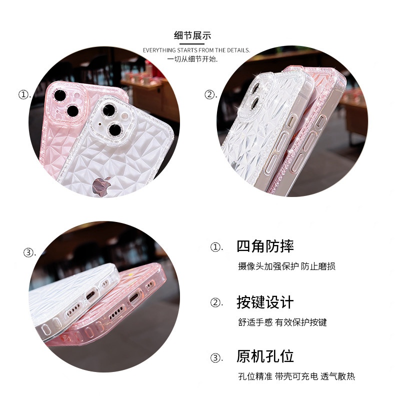 Premium luxury case diamond iphone 11 pro max 12 13 pro max X/Xs max XR aesthetic transparent clear TPU shockproof soft case