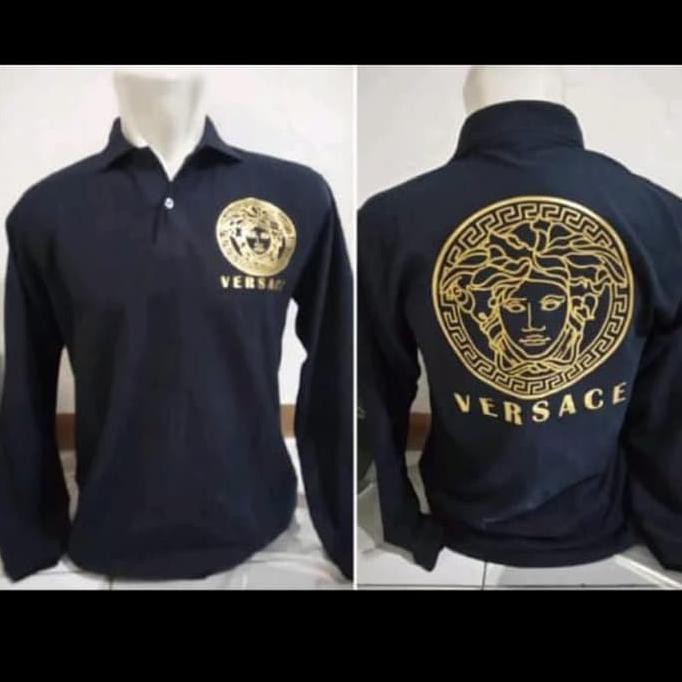 kaos kerah lengan panjang polo shirt baju VERSACE - Putih, XL