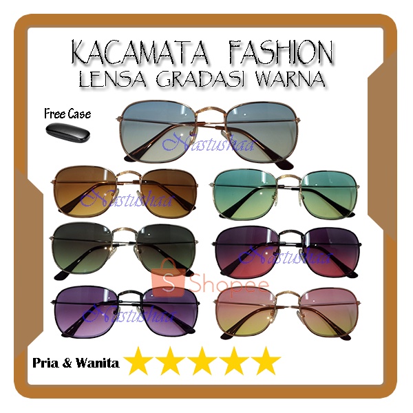 Kacamata Fashion Bingkai Metal Bentuk Oval Warna Gradasi Gaya Vintage Retro Klasik Untuk Wanita dan Pria FREECASE