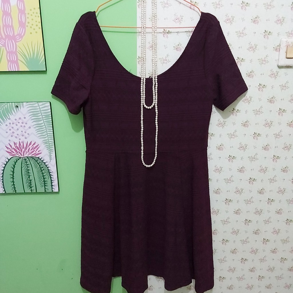 Preloved dress jumbo big size wanita maroon HnM