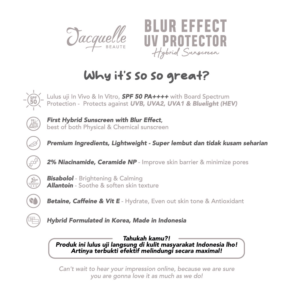 Jacquelle Blur Effect UV Protector Hybrid Sunscreen SPF 50 PA++++
