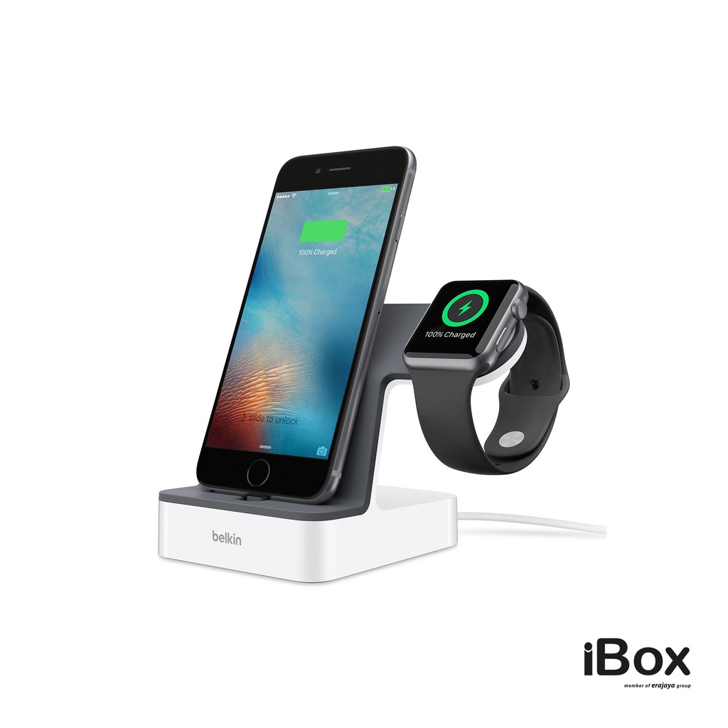 Belkin Watch Valet - Charge Dock for Apple Watch + iPhone with Lightning Connector - White