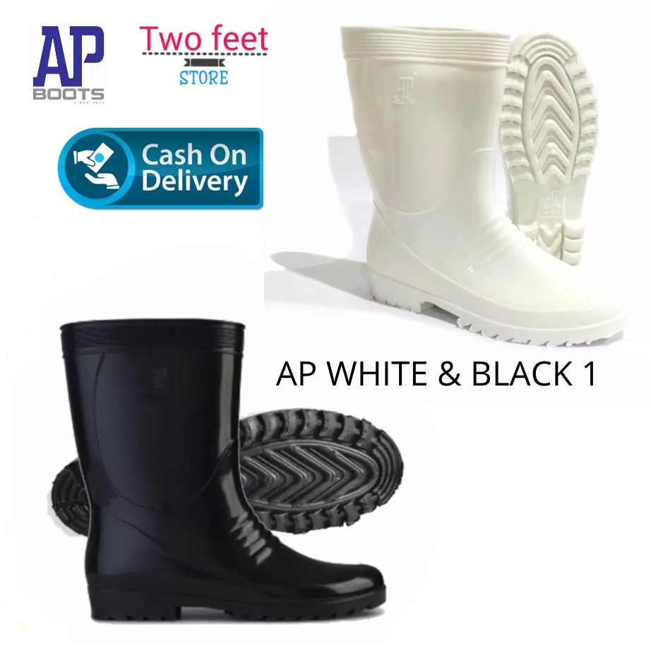 Sepatu AP Boots Karet Hitam dan Putih - AP Boots Black 1 size 36-44 - Sepatu AP Boots Hitam - Sepatu