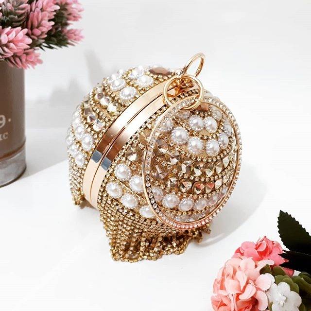 Tas Pesta HADLEY Embellished Crsytal &amp; Pearl Box Clutch