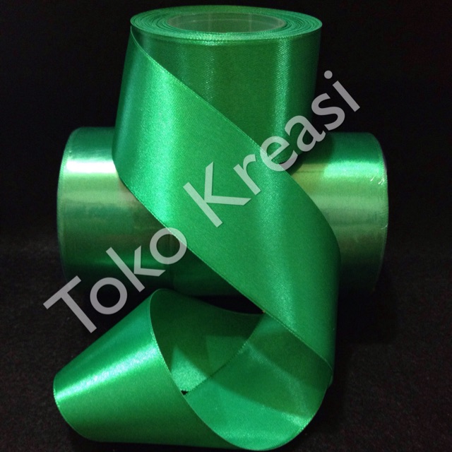 (Meteran) Pita satin 2inci / 5cm warna hijau daun