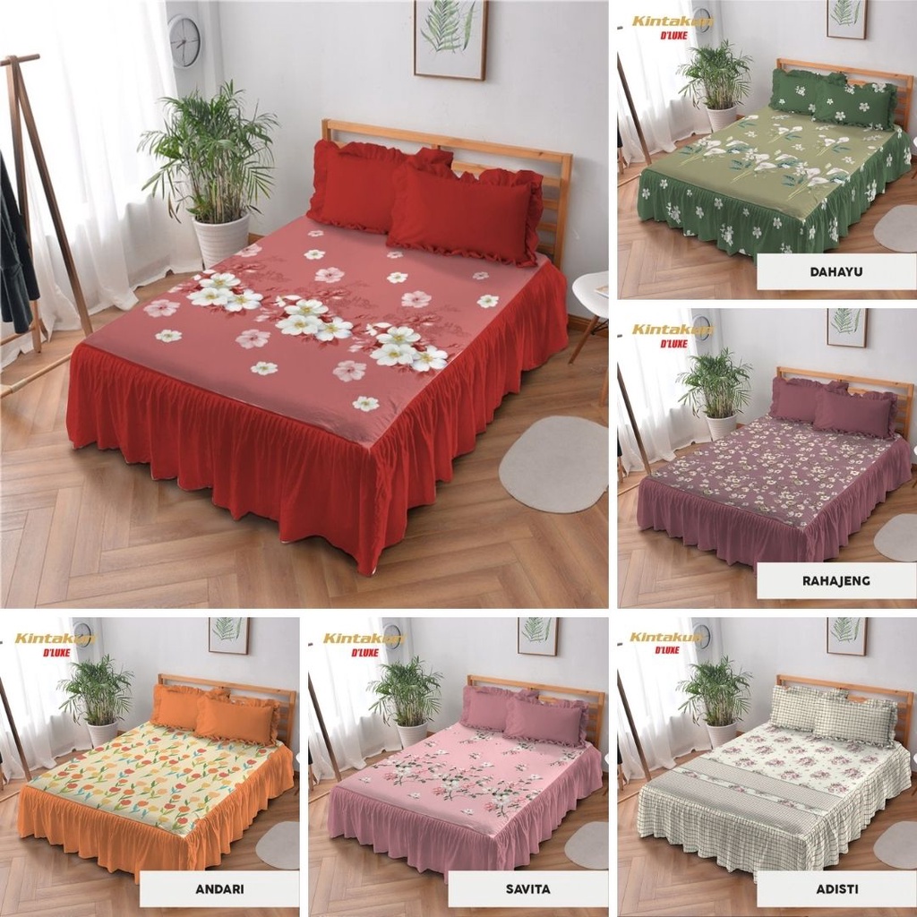 SPREI RUMBAI KINTAKUN D'luxe QUEEN 140X200 160X200 150X200 145X200 MOTIF BUNGA
