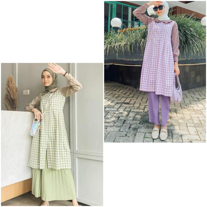 Izzy long tunik/kemeja kotak kotak/kemeja tunik panjang/kemeja hitam kotak square