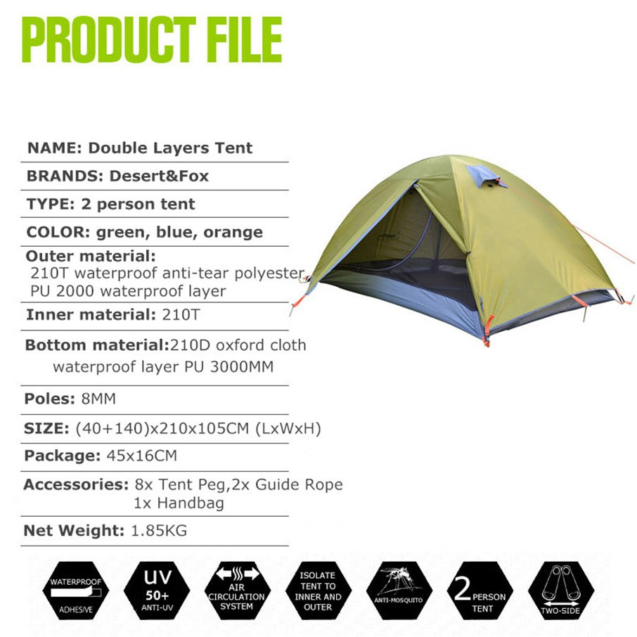 Tenda Camping Backpacking Outdoor Tent Double Layer 2 Orang - S003-JY-L - 7RSE6SBL Blue