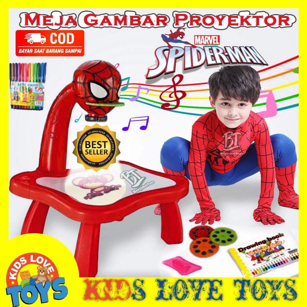 MAINAN ANAK MEJA BELAJAR GAMBAR ANAK PROYEKTOR SPIDERMAN CAPTAIN & JERAPAH DRAWING / MAINAN ANAK TER