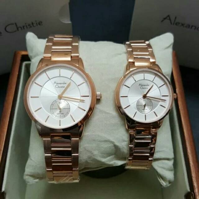 JAM TANGAN COUPLE ALEXANDRE CHRISTIE AC 8546 PASANGAN ROSEGOLD WHITE ORIGINAL