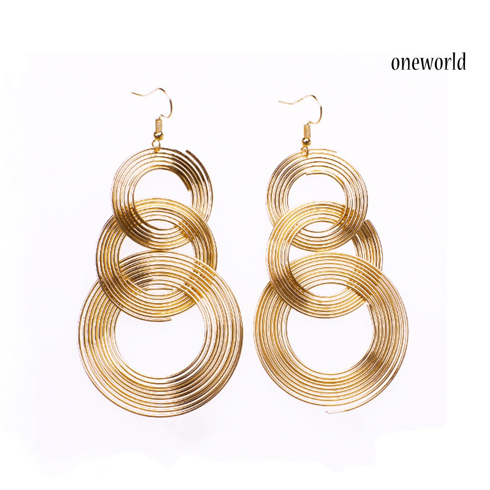 OW@ Vintage Multi Layers Alloy Large Circle Ear Drop Dangle Women Hook Earrings