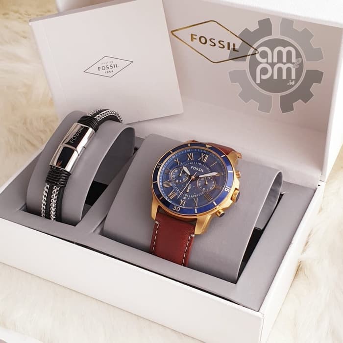 Suplier Jam + Gelang Fossil Man Grant Chronograph Leather FS5268 Ori
