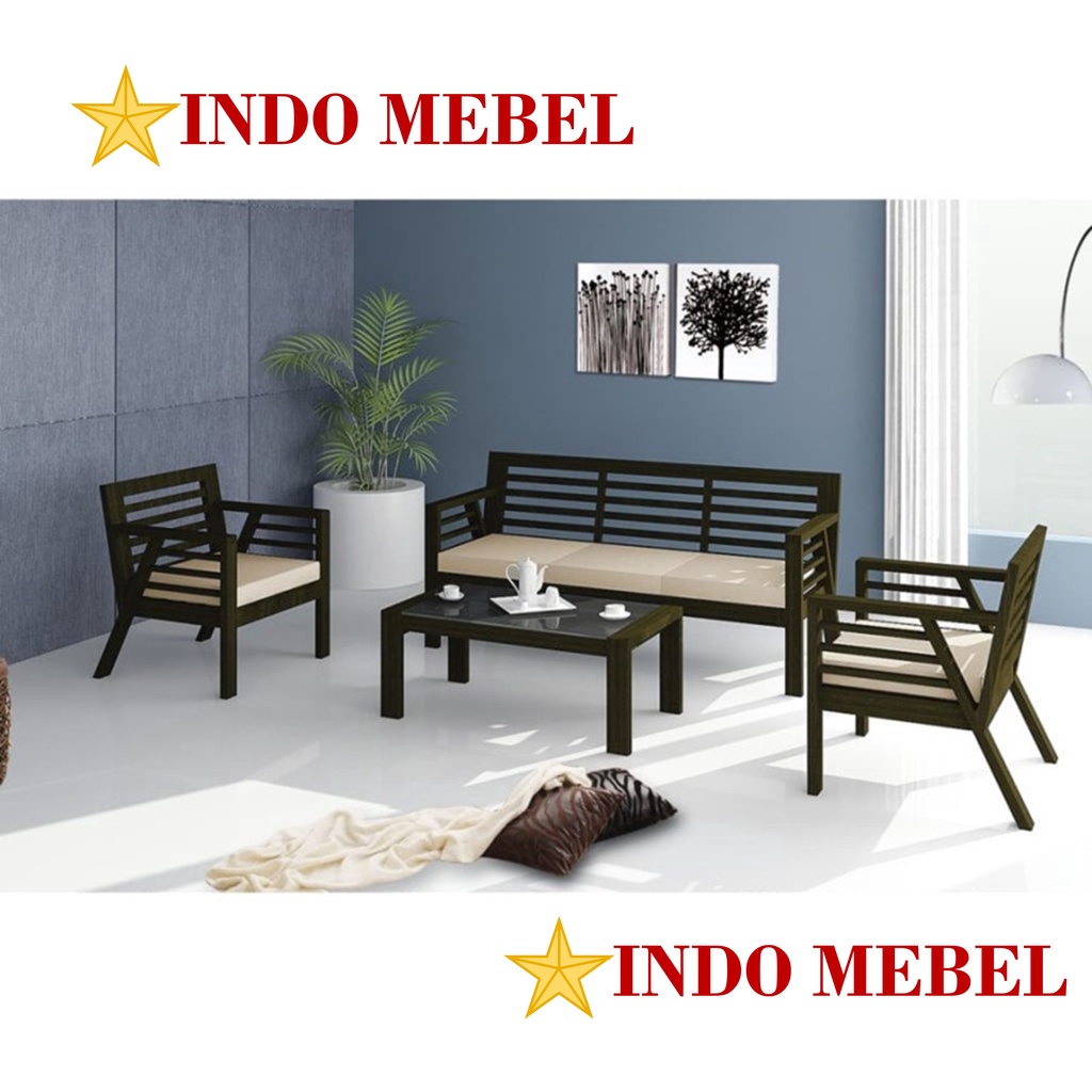 Kursi tamu / sofa kayu minimalis Siantano 311-1 + meja tamu READY MAKASSAR PROMO