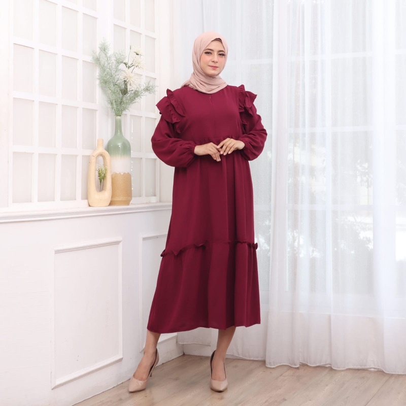 354 MIDI DRESS CRINKLE JUMBO XXL BIGSIZE MUSLIM POLOS RAYON MURAH PGMTA GROSIR KERAH KANCING BUSUI