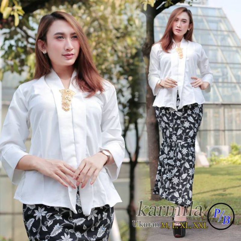 Setelan Kebaya Floy Polos Kartini Balotelli Mix Rok Duyung Batik Terbaru Kebaya Modern Buat Wisuda T
