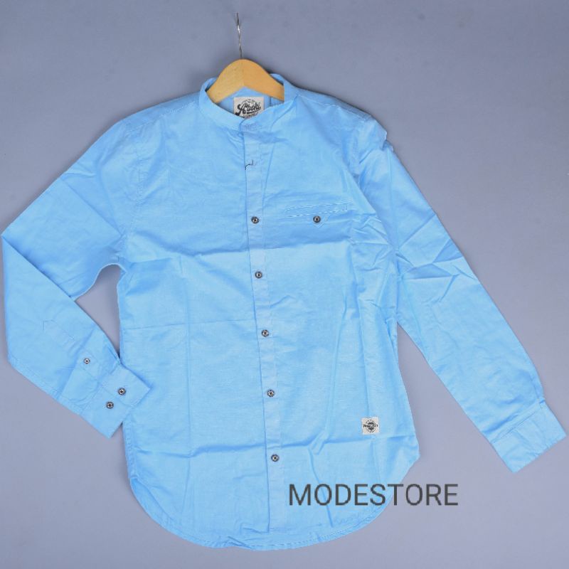 KEMKO, Kemeja Pria Lengan Panjang Polos Kerah Sanghai, Kemeja Koko Panjang Polos Premium, Kemeja Ker