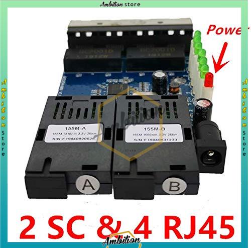 Konverter Ethernet Switch 4 Rj45 2 SC Fiber 10 / 100M PCBA Fiber Optik