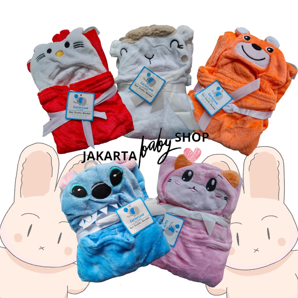 SELIMUT BAYI TOPI BONEKA KUALITAS IMPORT / SELIMUT BAYI ANIMAL / SELIMUT BAYI KARAKTER FLEECE 752000 CARTER LOVE / SELIMUT TOPI SEGITIGA CARTER LOVE 381100