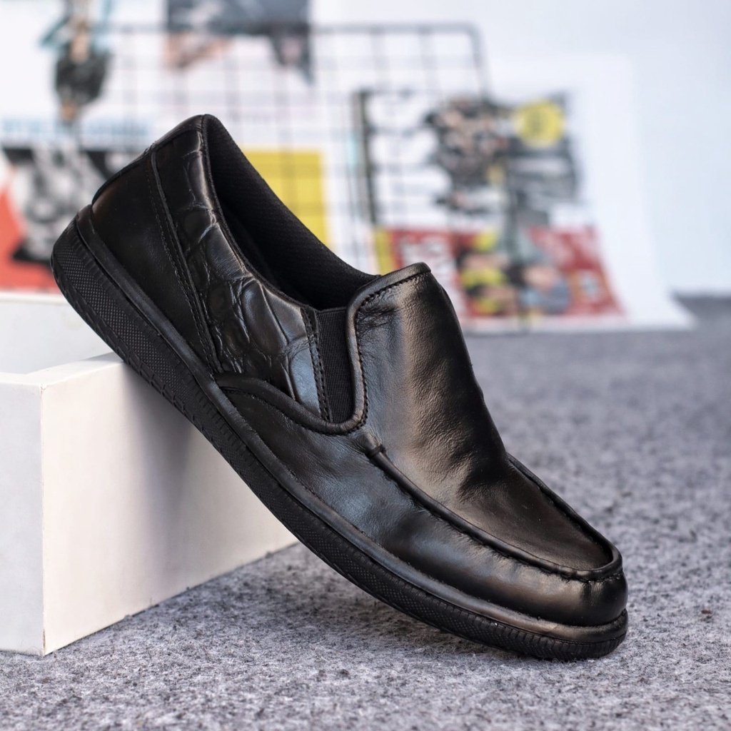FUTTO|Sepatu Formal Casual Pria Kulit Asli Pantofel Slop Hitam Pria Kerja Kantor