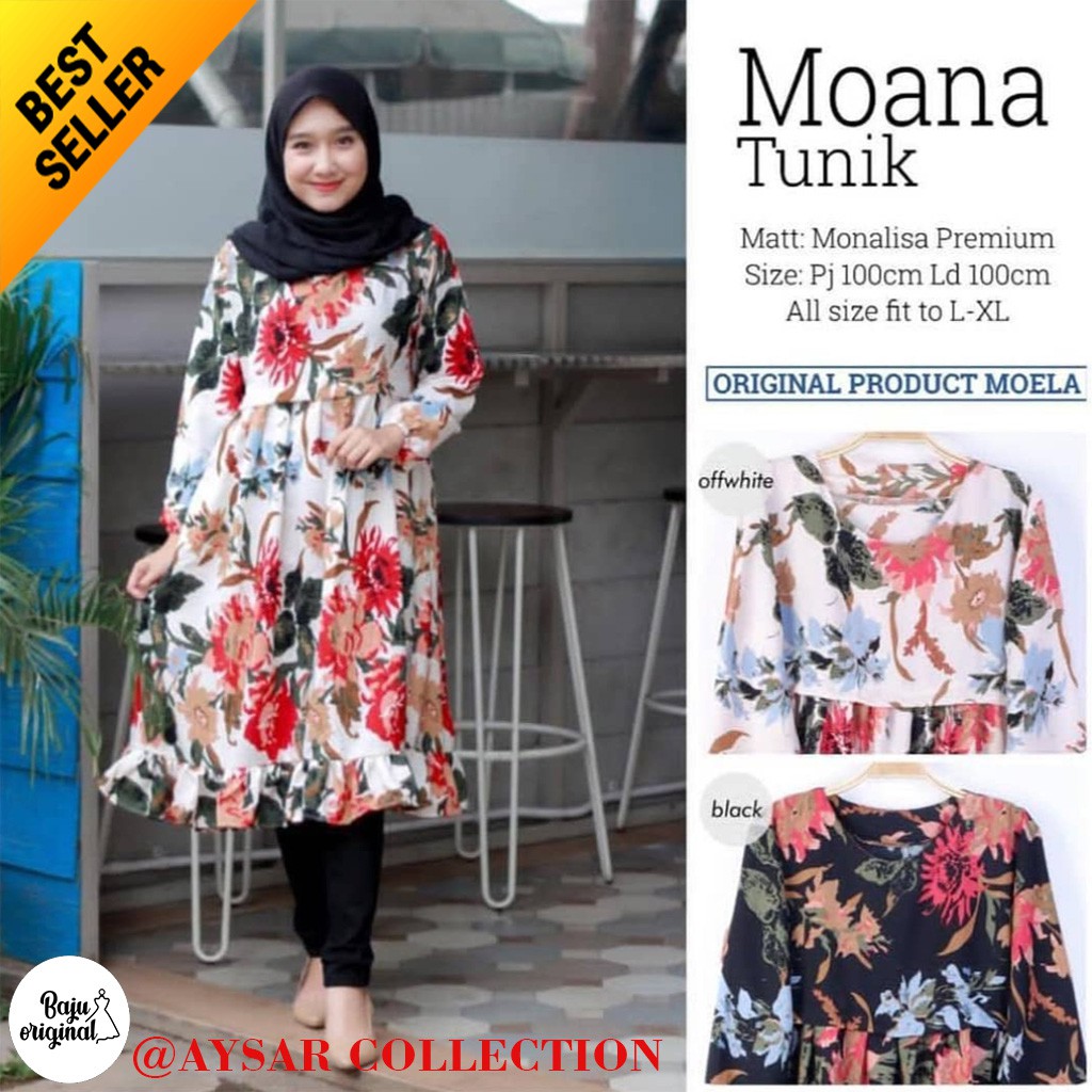 Baju Atasan Wanita Moana Tunik Busui Monalisa Premium Black Off White Fashion Muslim MOT044 Terlaris