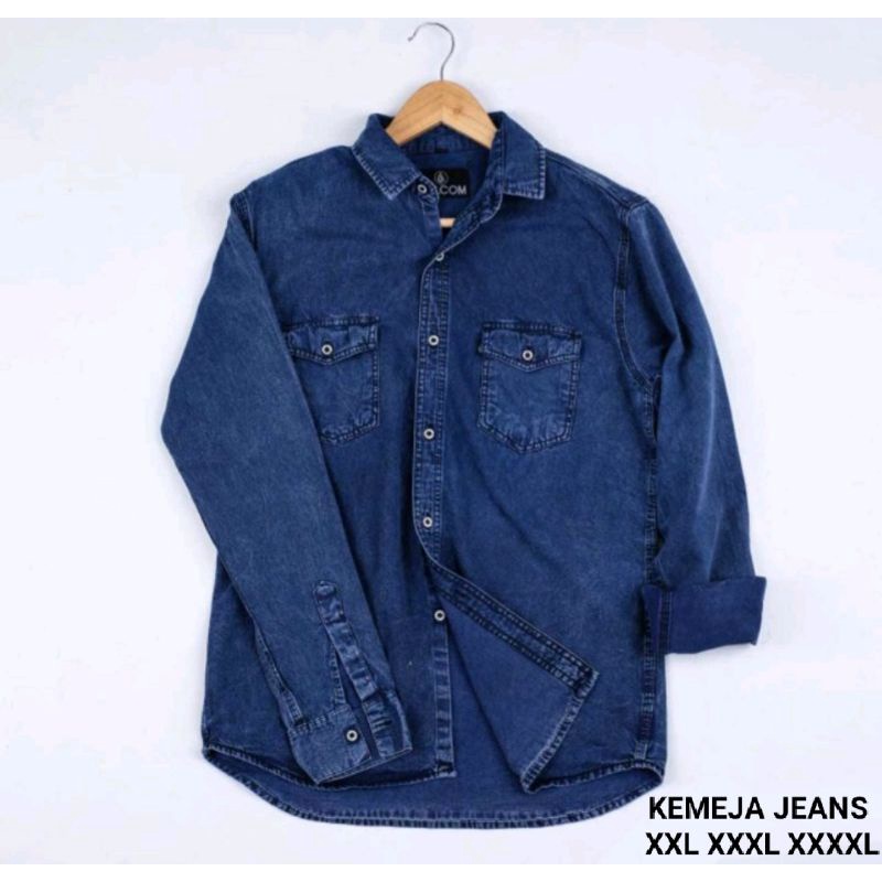moxsa second store-kemeja jeans pria kemeja jeans panjang pria kemeja jeans jumbo pria kemeja jumbo