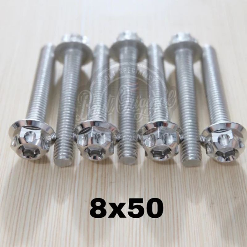 baut probolt 8x50 mm stainless new model drat 12 panjang 5cm 12 silver gs1 gear 2 kunci belimbing heng