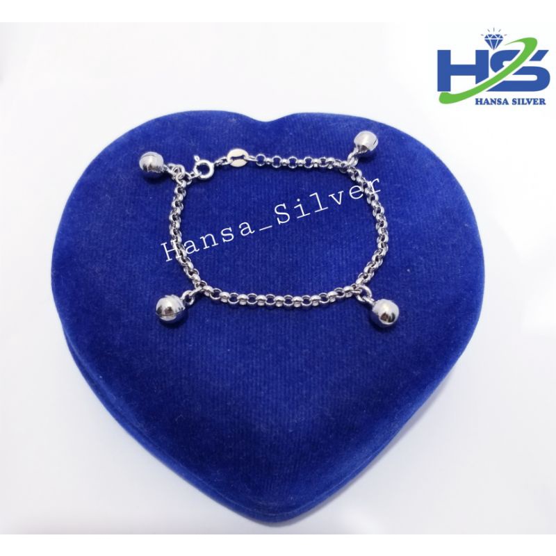 Gelang Perak Anak Asli Silver 925 Lapis Emas Putih Model Rantai Nori Kerincing - Gelang Tangan Atau Kaki Anak Anti Karat